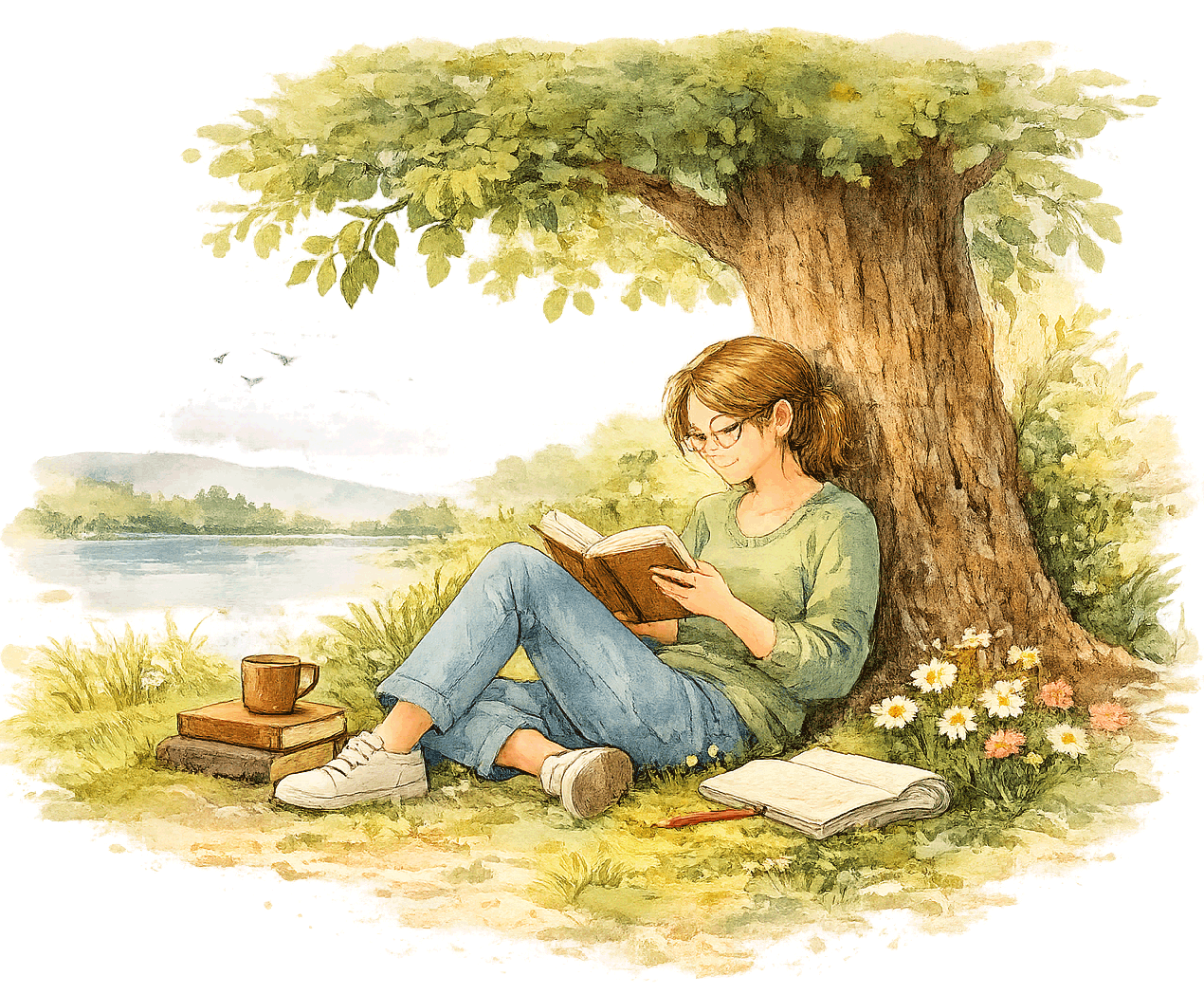 Illustration: Mädchen liest unter einem Baum